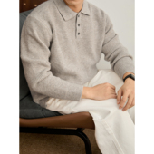 保暖毛衣羊毛混纺细密竖坑条针织长袖 LUUD 奢雅绅士男翻领POLO衫