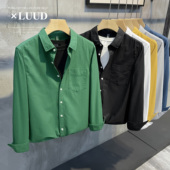 百搭翻领上衣男士 LUUD 休闲衬衣 衬衫 韩版 今年很流行 复古绿长袖