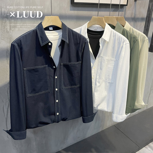 纯色衬衫翻领长袖韩版棉质寸衣