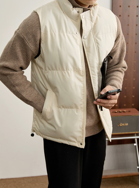 LUUD 纯色韩版立领无袖夹克外套冬季防风保暖高级气质棉服马甲男