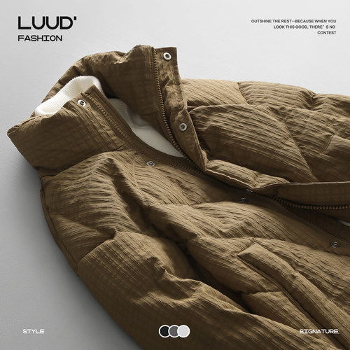 LUUD 复古高级感无帽立领外套男士冬季加厚保暖褶皱设计羽绒服潮
