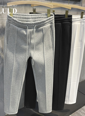 LUUD 韩风加绒坠感直筒裤保暖松紧腰系带裤子男生简约运动长裤冬