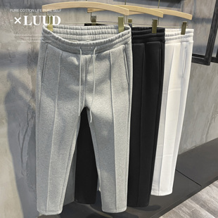 子男生简约运动长裤 保暖松紧腰系带裤 冬 韩风加绒坠感直筒裤 LUUD