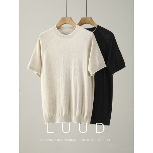 LUUD 亚麻混纺天丝莱赛尔夏季透气圆领T恤日系cityboy针织短袖男