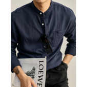 轻奢沉稳老钱口袋款 衬衣天丝亚麻休闲长袖 复古中式 LUUD 立领衬衫