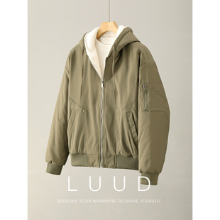 软糯绒毛超加厚保暖外套男 风拉链口袋设计连帽棉服冬季 LUUD 工装
