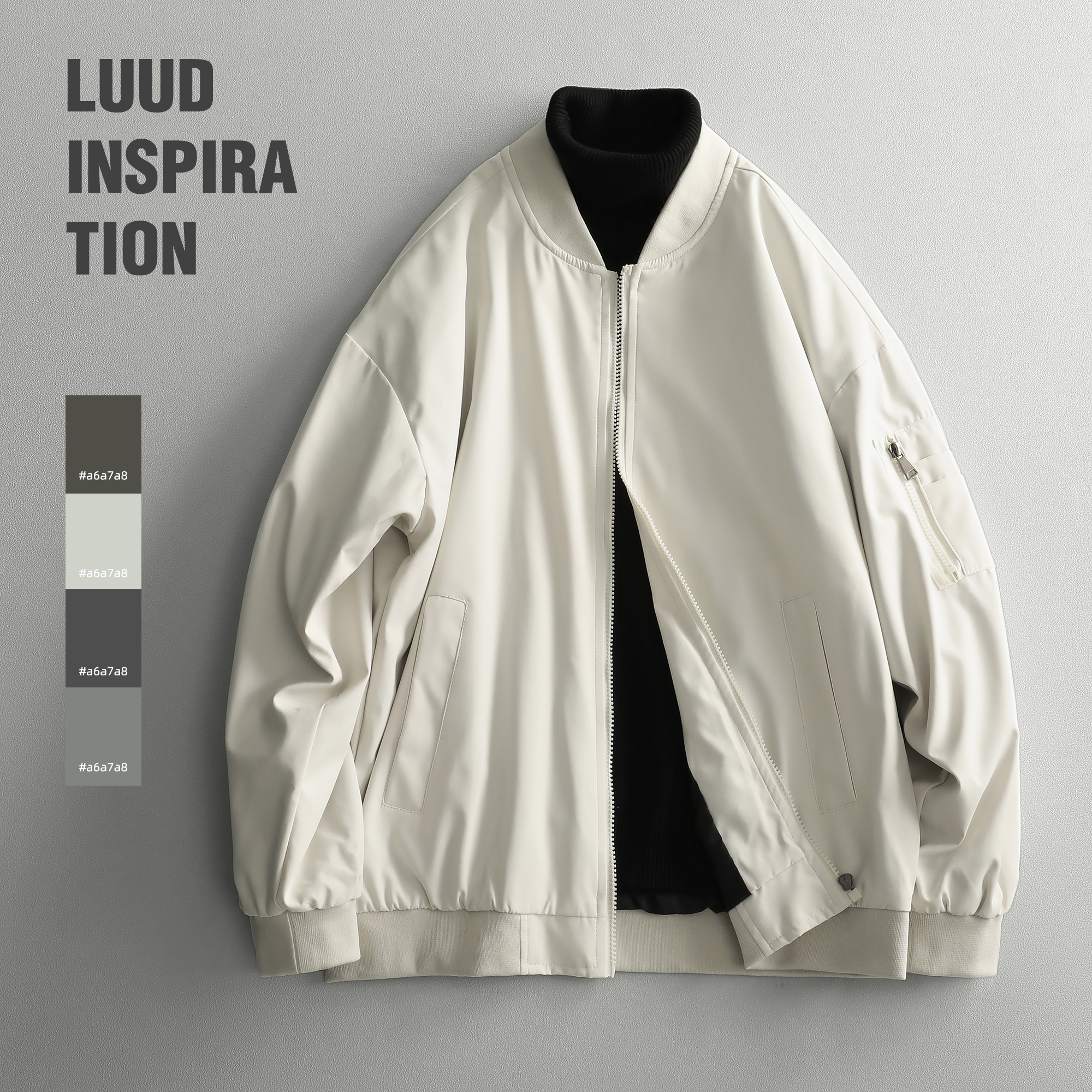 LUUD 时尚棒球领教练夹克男士潮流短款上衣休闲飞行员帅气小外套