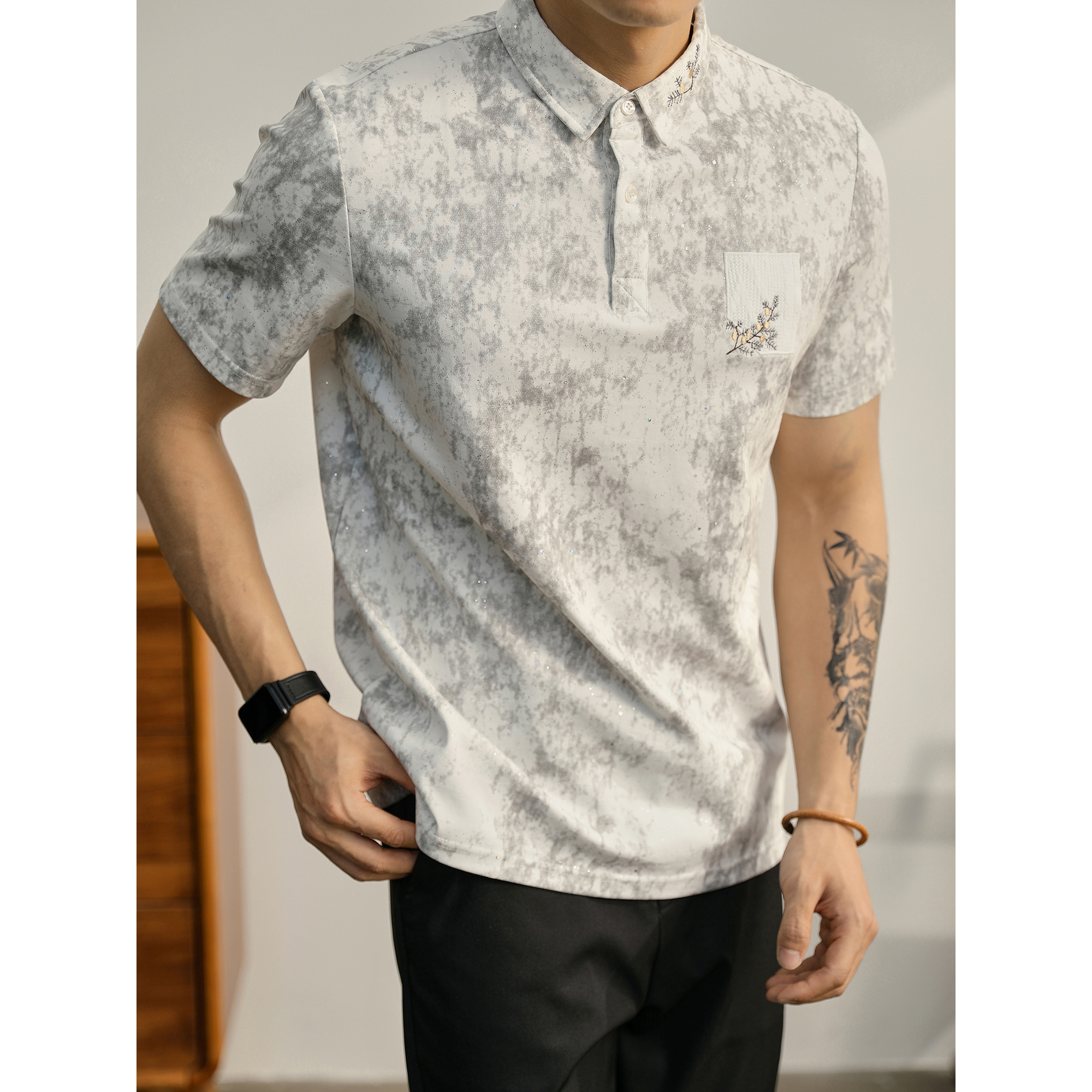 LUUD 潮牌扎染复古Polo衫男夏季满天星烫钻T恤百搭翻领修身体恤衫