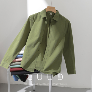 潮牌修身 LUUD 男秋季 衬衫 衬衣简约纯色翻领寸衣外套 日系复古长袖