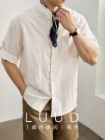 LUUD New Chinese-style stand-up collar five-quarter sleeve shirt Tencel Lyocell linen adjustable sleeve loop thin shirt for men thumbnail 5