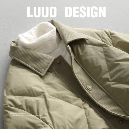 LUUD 90高充鸭绒羽绒服男士冬季新款防寒夹克纯色单排扣保暖外套