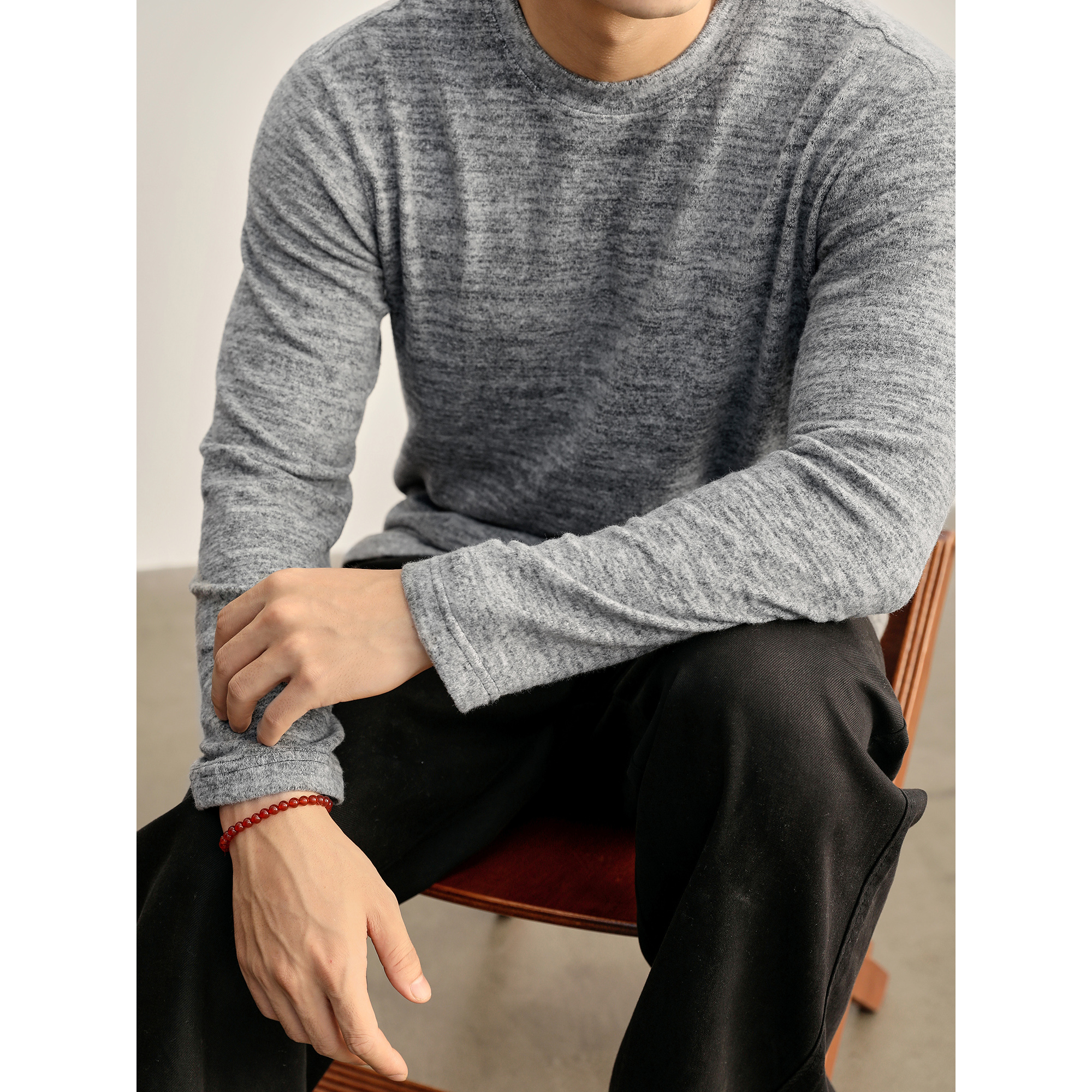 LUUD 美式复古渐变内搭打底衫肌底衣280g垂感弹性花纱磨毛绒感T恤