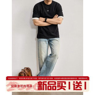 拼接撞色袖 定制金属装 口男士 夏季 饰立体解构裁剪T恤 圆领短袖 LUUD