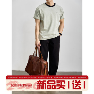 夏季 T恤衫 迷你字母胶印百搭透气上衣 重磅水洗棉撞色圆领短袖 LUUD