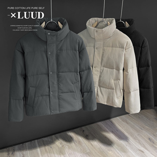 复古保暖加厚外套男 立领玉米粒格羽绒服纯色拉链款 LUUD 冬款