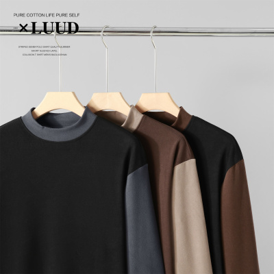 LUUD 半高领德绒打底衫男士秋冬潮流撞色T恤长袖修身保暖内搭上衣