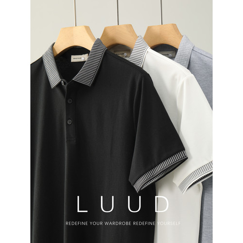 LUUD 男士夏季时尚通勤风拼色翻领短袖T恤撞色针织拼接领口POLO衫 - 封面