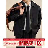 LUUD 贵气雅奢抗皱免烫翻领外套男春秋解构拼接口袋黑色工装 夹克