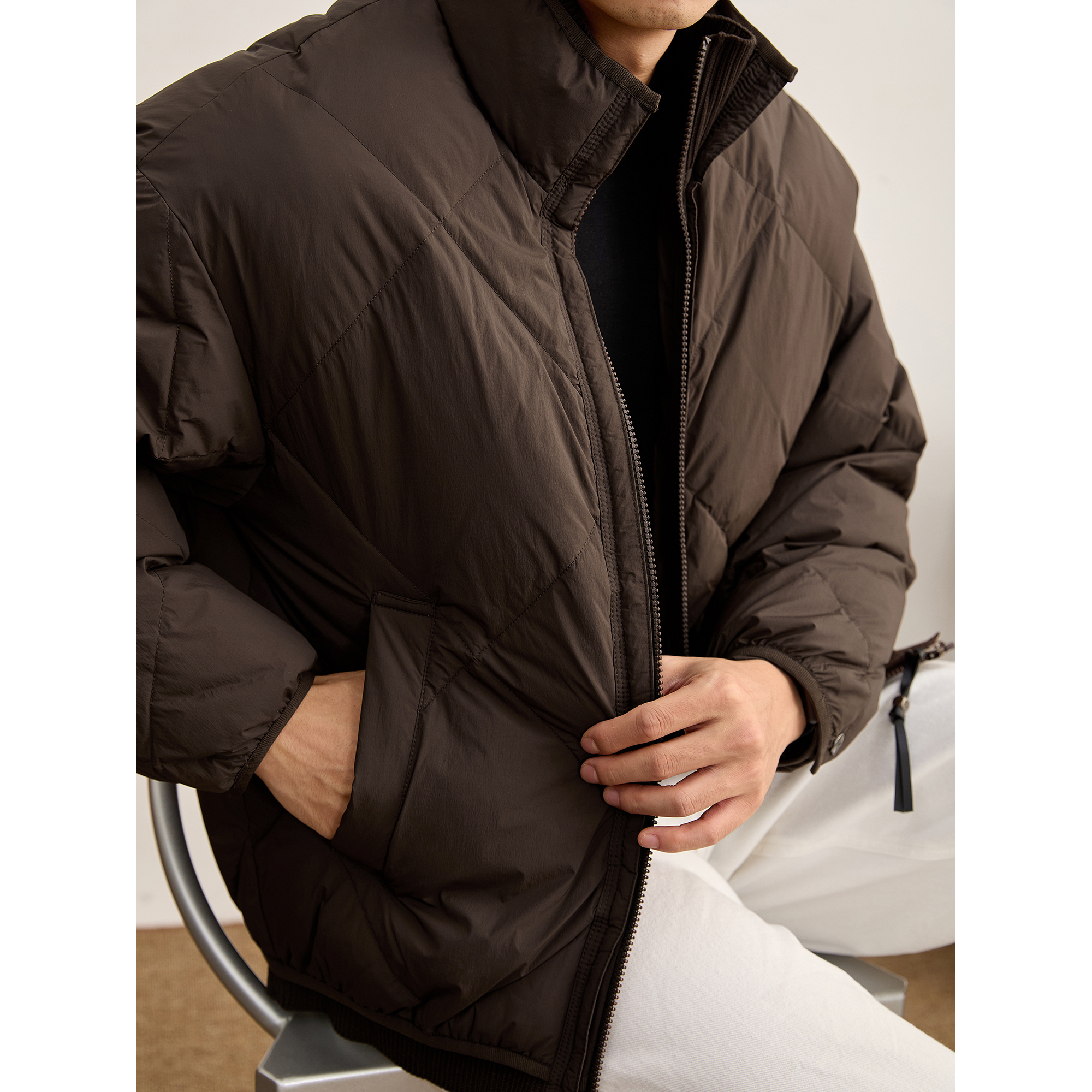 LUUD 冬季防风保暖轻盈90白鸭绒羽绒服男菱形分格充绒面包服外套