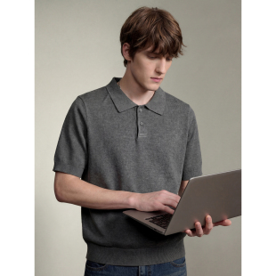 格雷系高智感灰色针织POLO衫 T恤毛衫 男夏季 饰翻领短袖 刺绣装 LUUD