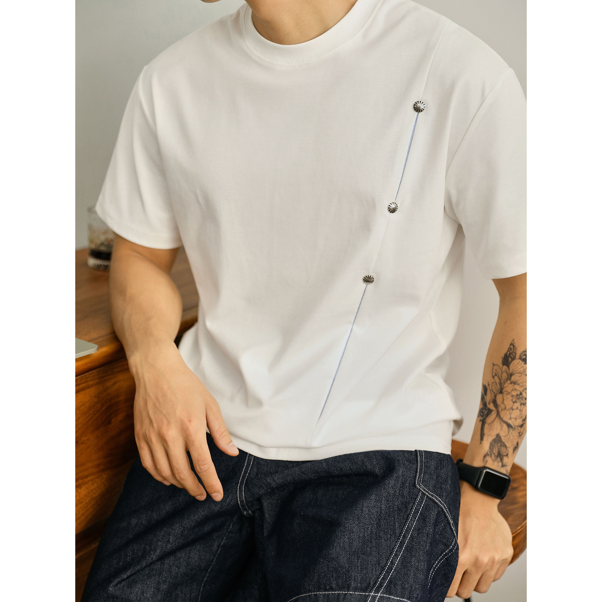 LUUD 解构分割线设计T恤金属太阳花铆钉撞色上衣休闲冰感面短袖男,男装,T恤,淘宝优惠券,粉丝福利购,淘宝优惠卷