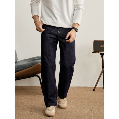 LUUD 日系复古水洗原色直筒牛仔裤男异色辑明线设计休闲丹宁长裤