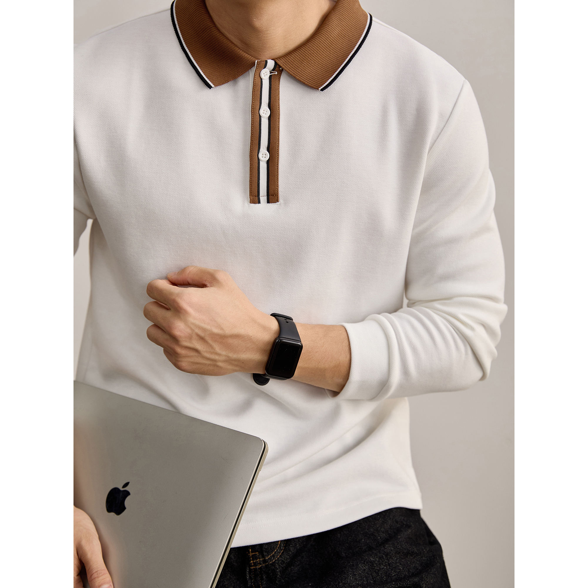 LUUD 高克重280g撞色翻领POLO衫卫衣简约松弛风男士套头长袖上衣