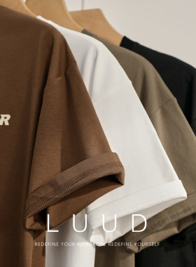 LUUD 男士都市通勤风圆领短袖夏日吸湿透气棉料T恤休闲落肩体恤衫