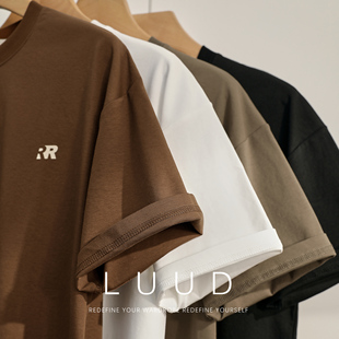 夏日吸湿透气棉料T恤休闲落肩体恤衫 都市通勤风圆领短袖 男士 LUUD