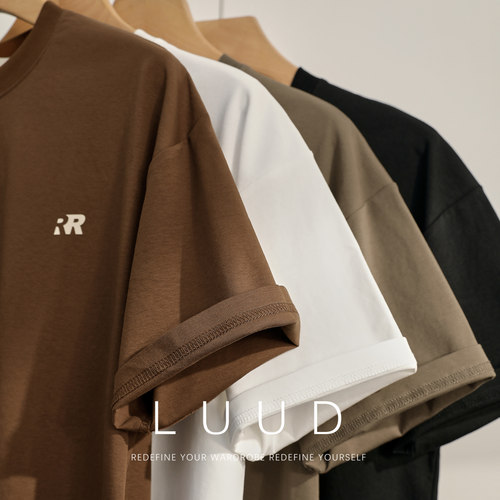 LUUD 男士都市通勤风圆领短袖夏日吸湿透气棉料T恤休闲落肩体恤衫
