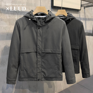 修身 LUUD 复古男士 连帽夹棉夹克韩版 保暖棉衣外套潮 黑色加厚冬装