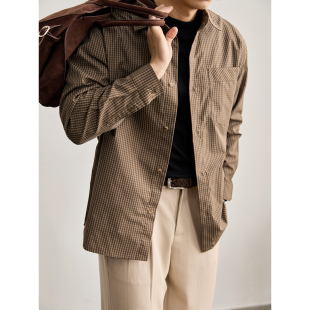 LUUD 男 复古怀旧风抗皱免烫翻领寸衣外套单贴袋设计撞色格子衬衫