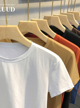 LUUD 舒适日常百搭水洗棉纯色短袖T恤衫男士修身韩版打底潮流上衣