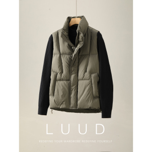 运动潮牌双门襟立领羽绒马甲男女款 LUUD 白鸭绒保暖叠穿外套冬季