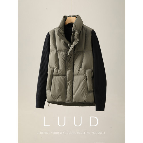 LUUD 白鸭绒保暖叠穿外套冬季运动潮牌双门襟立领羽绒马甲男女款