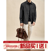 LUUD 牛仔蓝内里撞色条纹衬衫 假两件拼接竖条暗纹免烫寸衣外套男