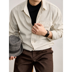 衬衫 老钱风亚麻混纺长袖 男抗皱免烫简约松弛感衬衣外套 法式 LUUD