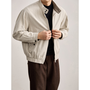 型外套 拼色立领夹克男早春棉麻短宽版 LUUD 极简儒雅亚麻混纺男士