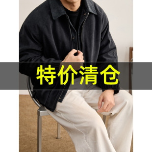 特价 双门襟层次感假两件加绒夹克男秋冬灯芯拼接麂皮绒翻领外套