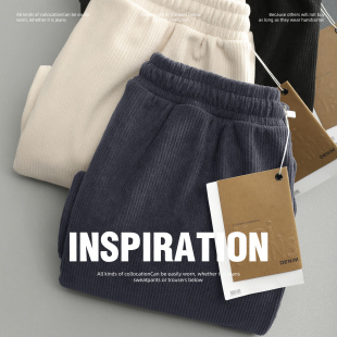 加厚保暖运动风长裤 LUUD 加绒宽松直筒裤 男冬季 灯芯绒坑条休闲裤