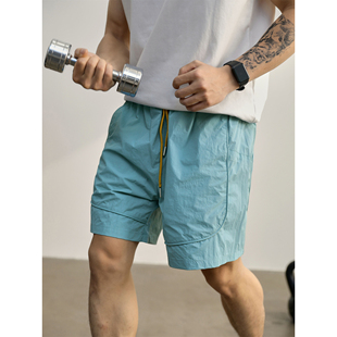 LUUD 户外防晒不闷热宽松直筒短裤男潮流湖光蓝色松紧腰五分裤子