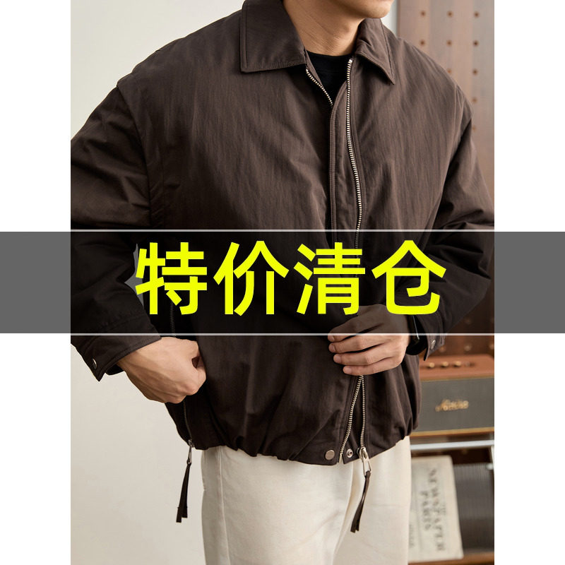 特价 美式复古风boxy短宽版型男士棉服冬季防风保暖内里夹棉外套