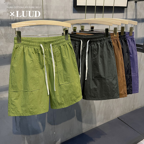 LUUD 日系复古短裤男款夏季潮牌休闲直筒纯色大口袋时尚薄款中裤