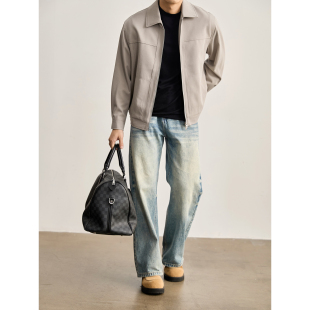 LUUD 型休闲夹克男春纯色翻领外套 羊毛混纺高质感立体裁剪短宽版