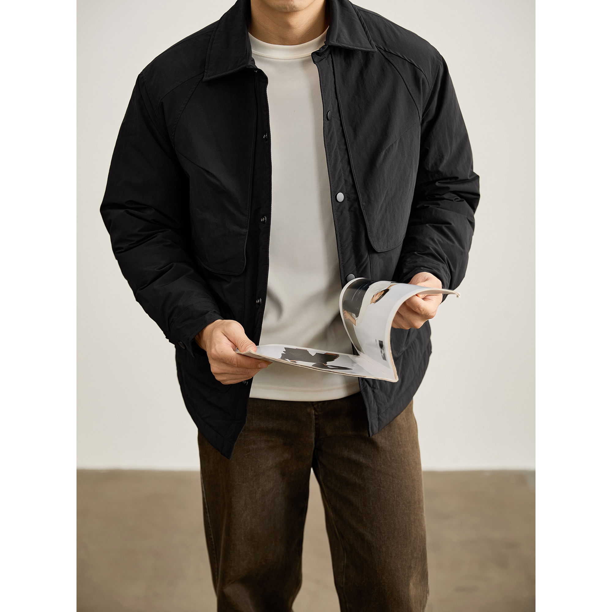 LUUD 日系复古大口袋解构设计羽绒服外套男冬季轻盈保暖鸭绒外套