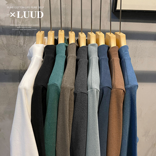 LUUD 亲肤双面德绒中立领打底衫男冬款保暖磨毛T恤纯色内搭长袖衫