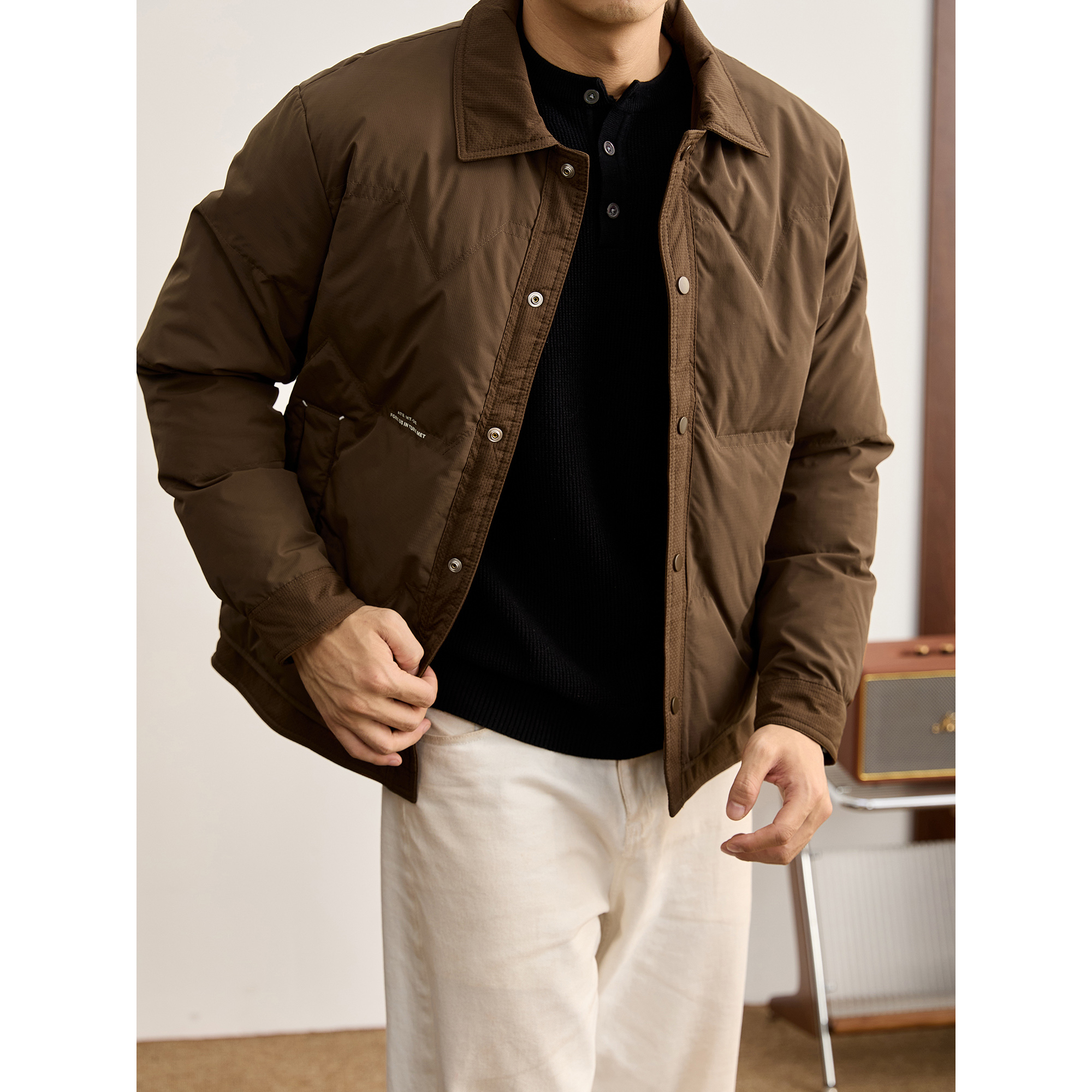 LUUD 轻户外CityBoy鸭绒保暖羽绒服字母绣标翻领衬衫廓形外套男装