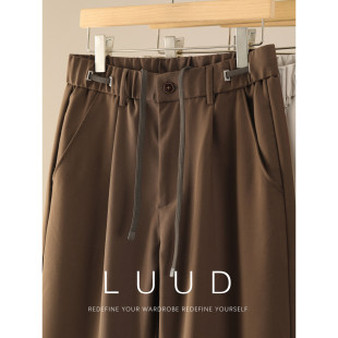 男绵羊毛莱赛尔混纺金属扣抽绳休闲裤 LUUD 抗皱免烫直筒阔腿西裤