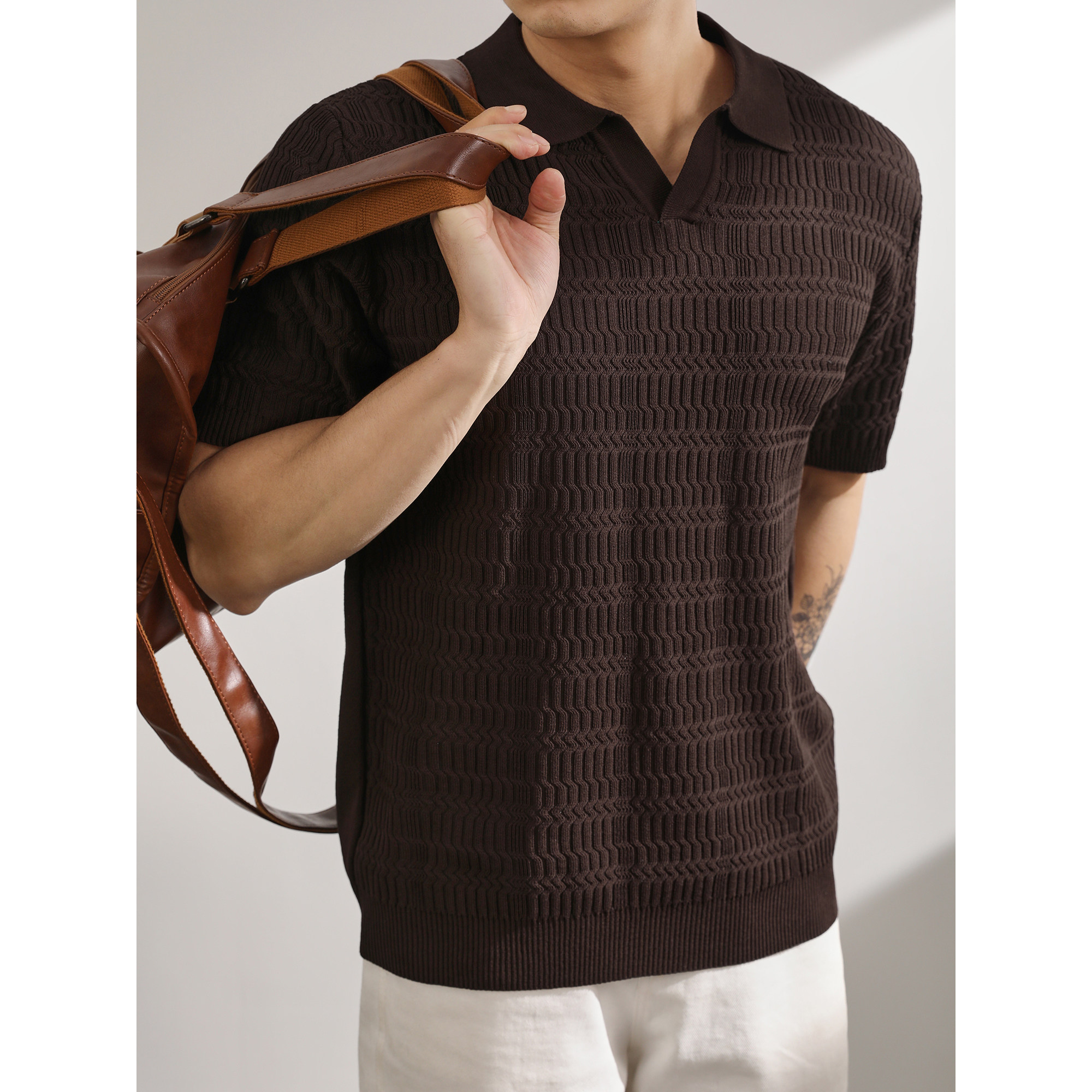 LUUD 冰丝小V翻领短袖针织POLO衫男士复古创意提花工艺品质上衣潮,男装,Polo衫,淘宝优惠券,粉丝福利购,淘宝优惠卷