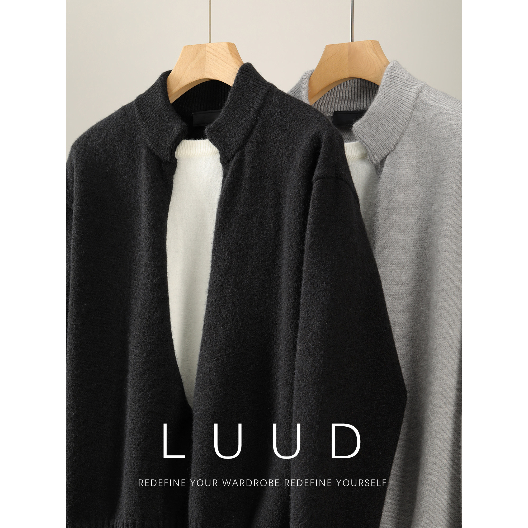 LUUD 重磅900g极简假两件立领针织衫软糯抗起球北极绒保暖毛衣男,男装,针织衫/毛衣,淘宝优惠券,粉丝福利购,淘宝优惠卷